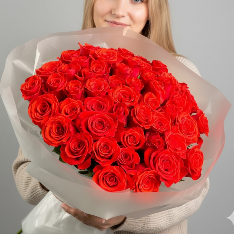 50 Red Rose Bouquet(Elegance)