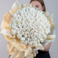 100 White Rose Bouquet-Style