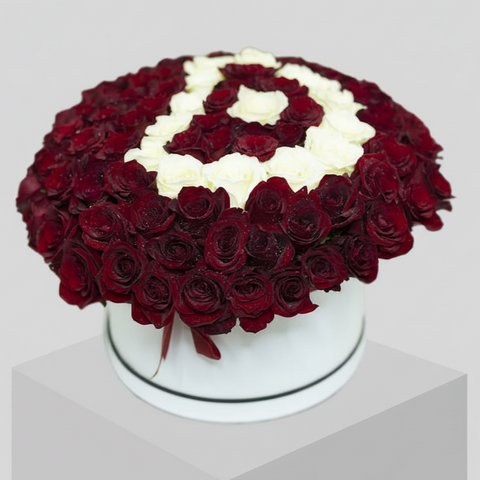 100 Red  With White Rose Letter Arrangement