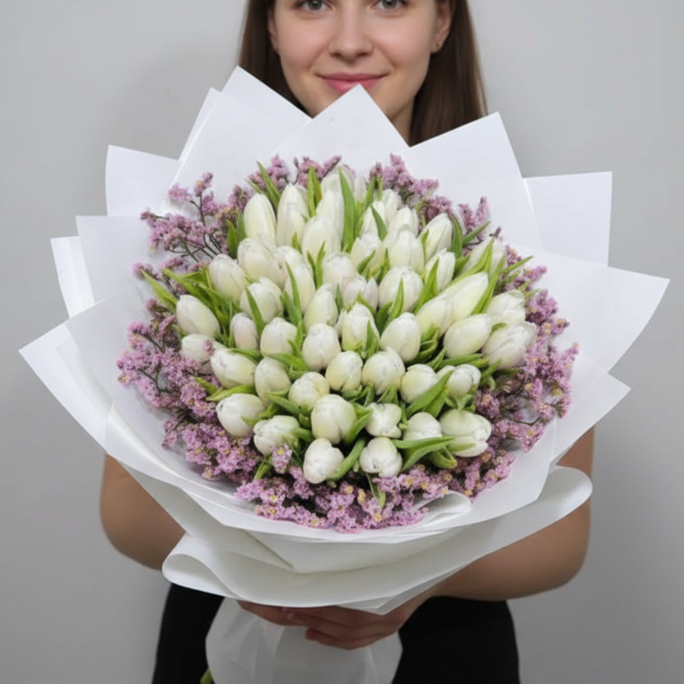 50 White Tulips Bouquet