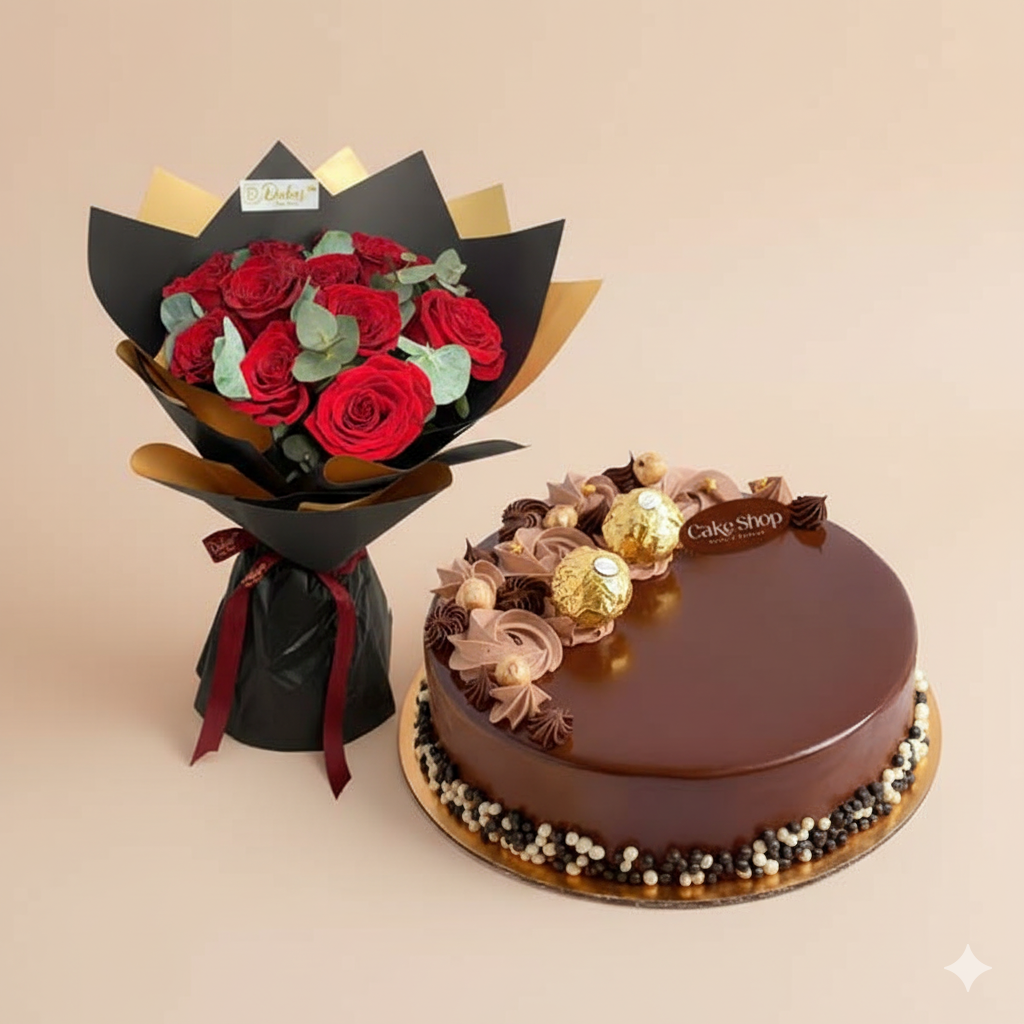 Ferrero Rocher Cake & Red Roses
