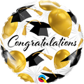 Gold Congratulations Grad Hats Single Foil Balloon