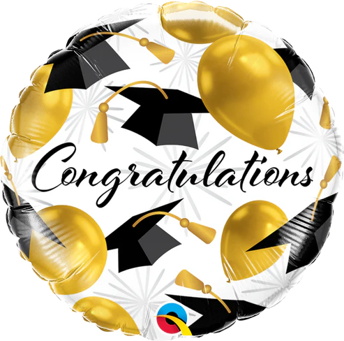 Gold Congratulations Grad Hats Single Foil Balloon