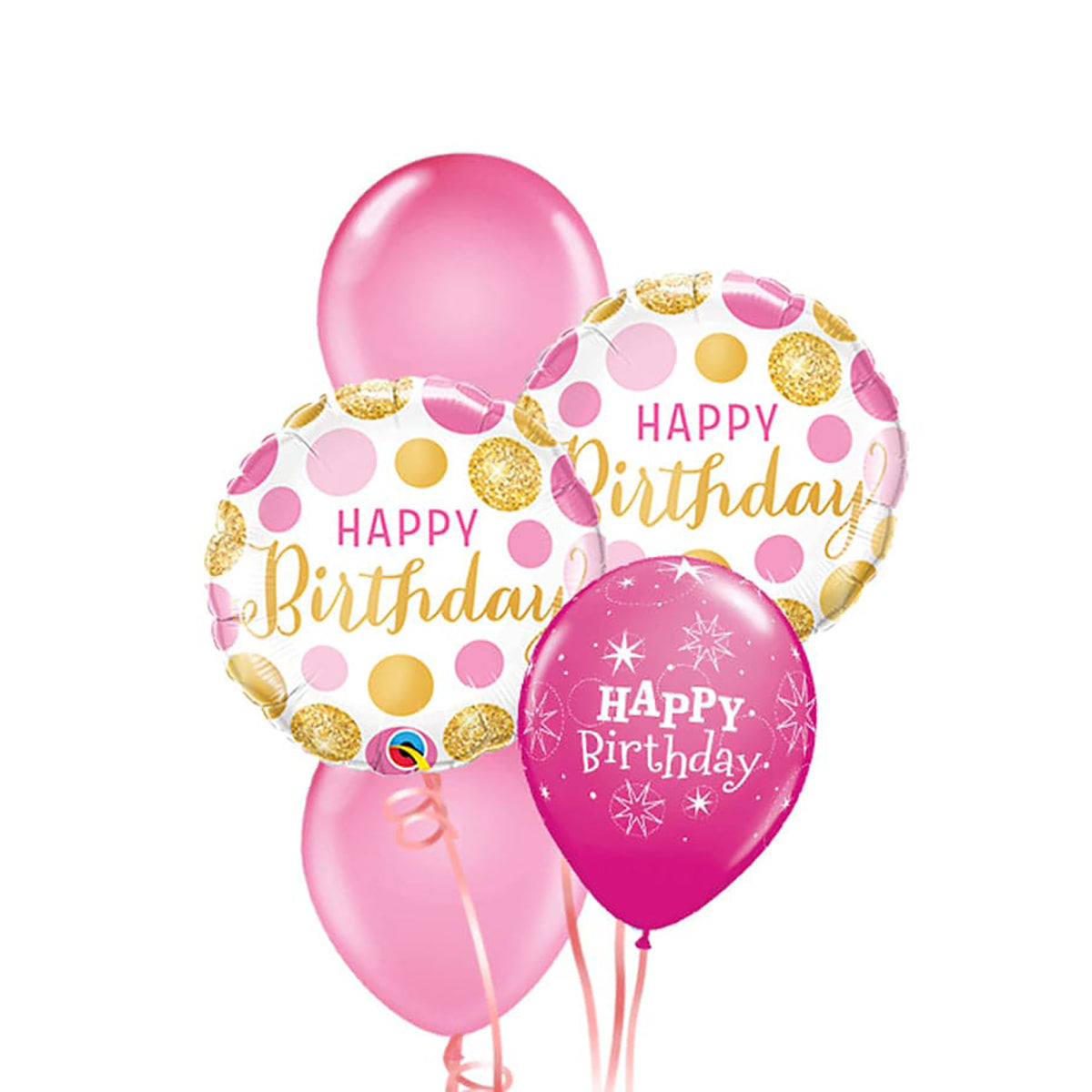 Happy Birthday Pink & Gold Dots Balloon Package