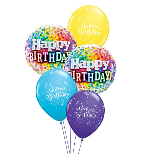 Happy Birthday Rainbow Confetti Balloon Floor Bouquet