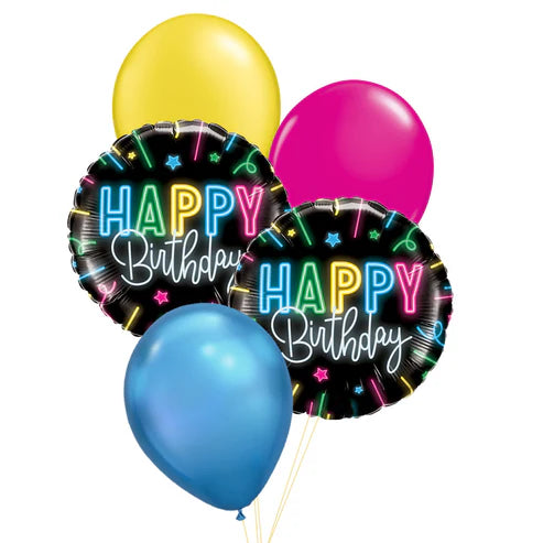 Neon Glow Happy Birthday Balloon Floor Bouquet