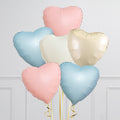 Neutral Baby Pink & Blue Hearts Inflated 6 Foil Balloons