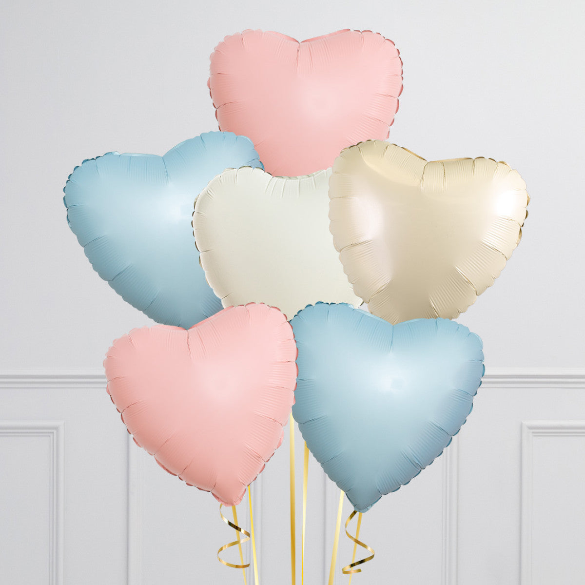 Neutral Baby Pink & Blue Hearts Inflated 6 Foil Balloons