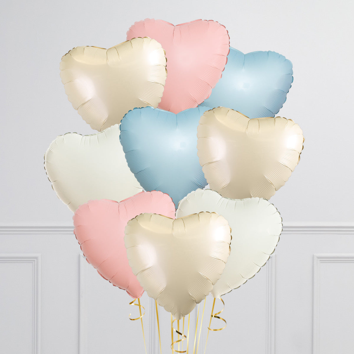 Neutral Baby Pink & Blue Hearts Inflated 9 Foil Balloons