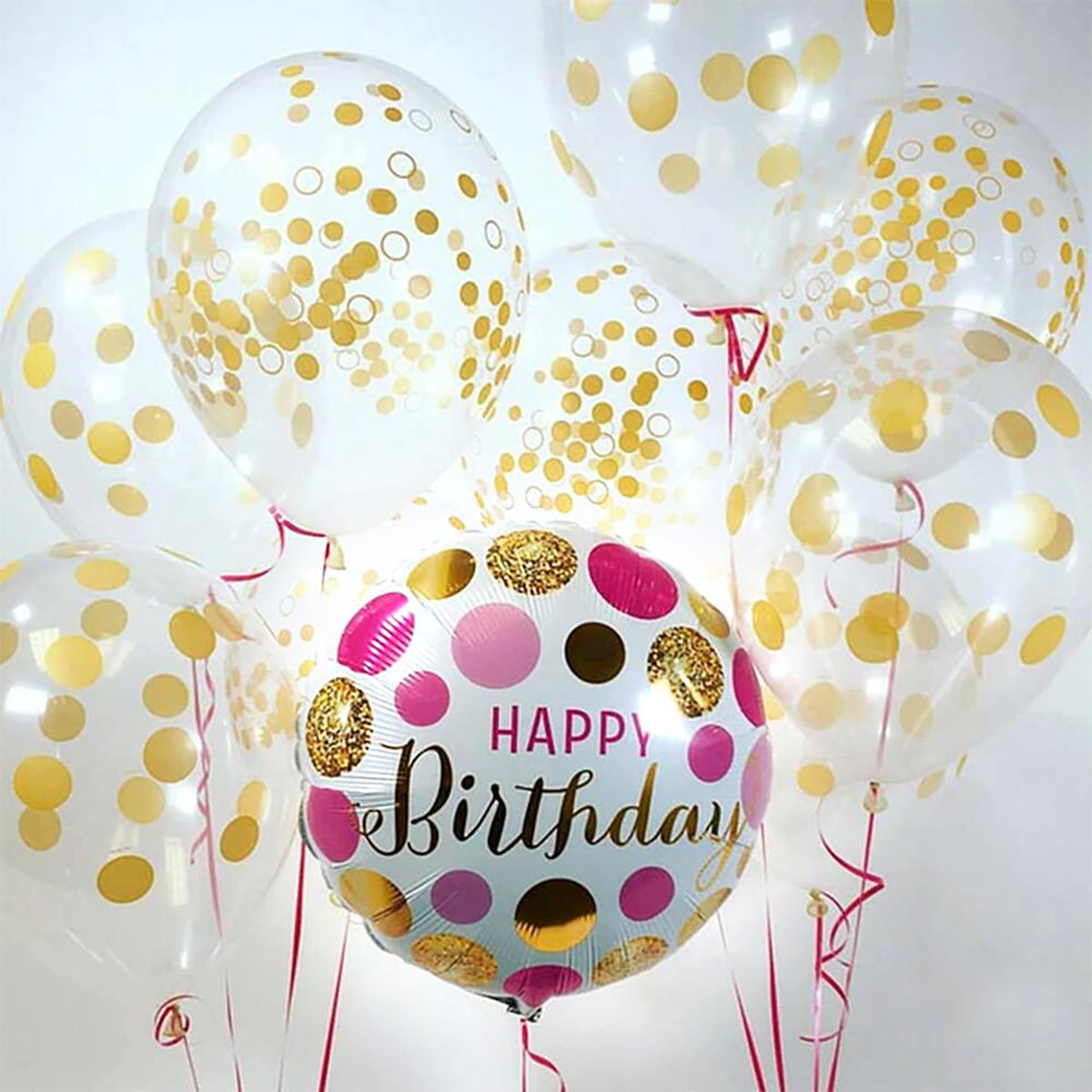 Pink Gold Birthday Helium Balloon Combo