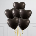 Plain Black Hearts Inflated 6 Foil Balloons