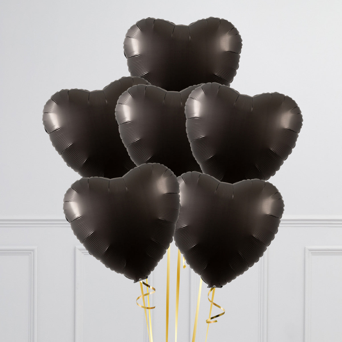 Plain Black Hearts Inflated 6 Foil Balloons