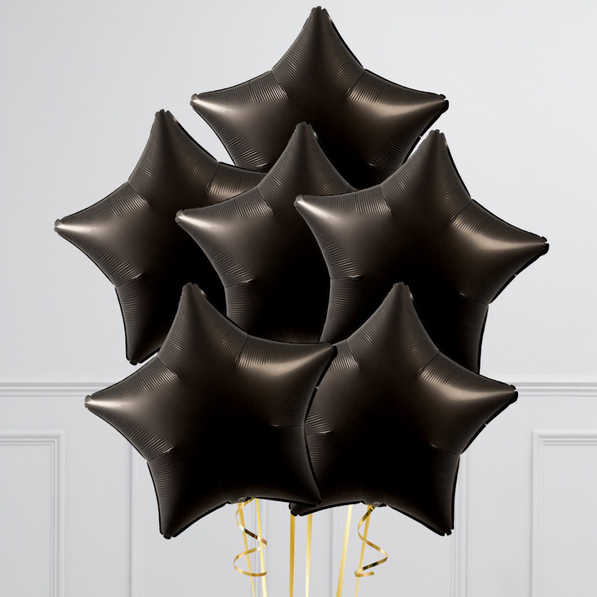 Plain Black Stars Inflated 6 Foil Balloons