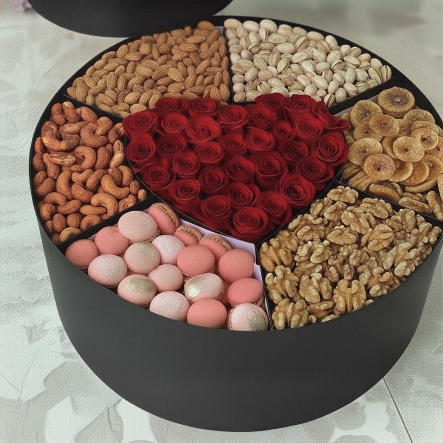 Premium Heart-Shaped Dry Fruit & Rose Gift Box