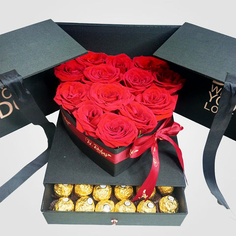 Red Roses with Elegant Box