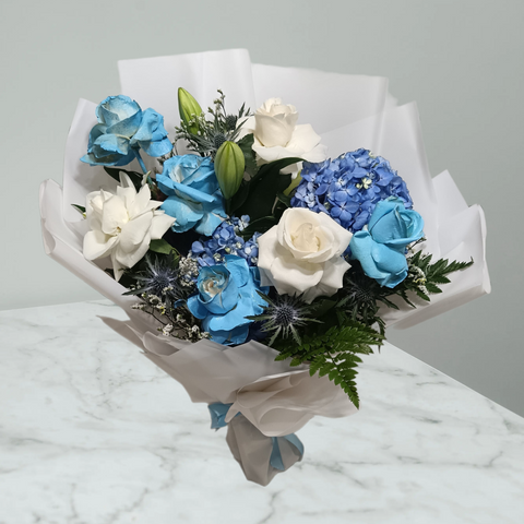 Blue Roses & Hydrangea Bouquet