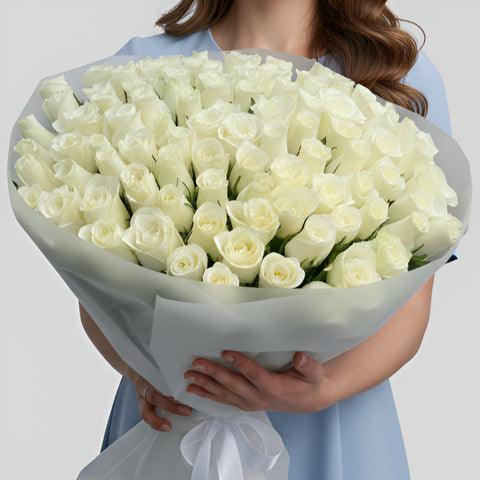 101  White Rose Bouquet (Elegance)
