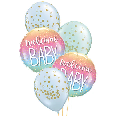 Welcome Baby Ombre Balloon Floor Bouquet Blue