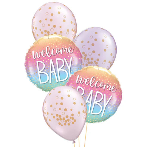 Welcome Baby Ombre Balloon Floor Bouquet Pink