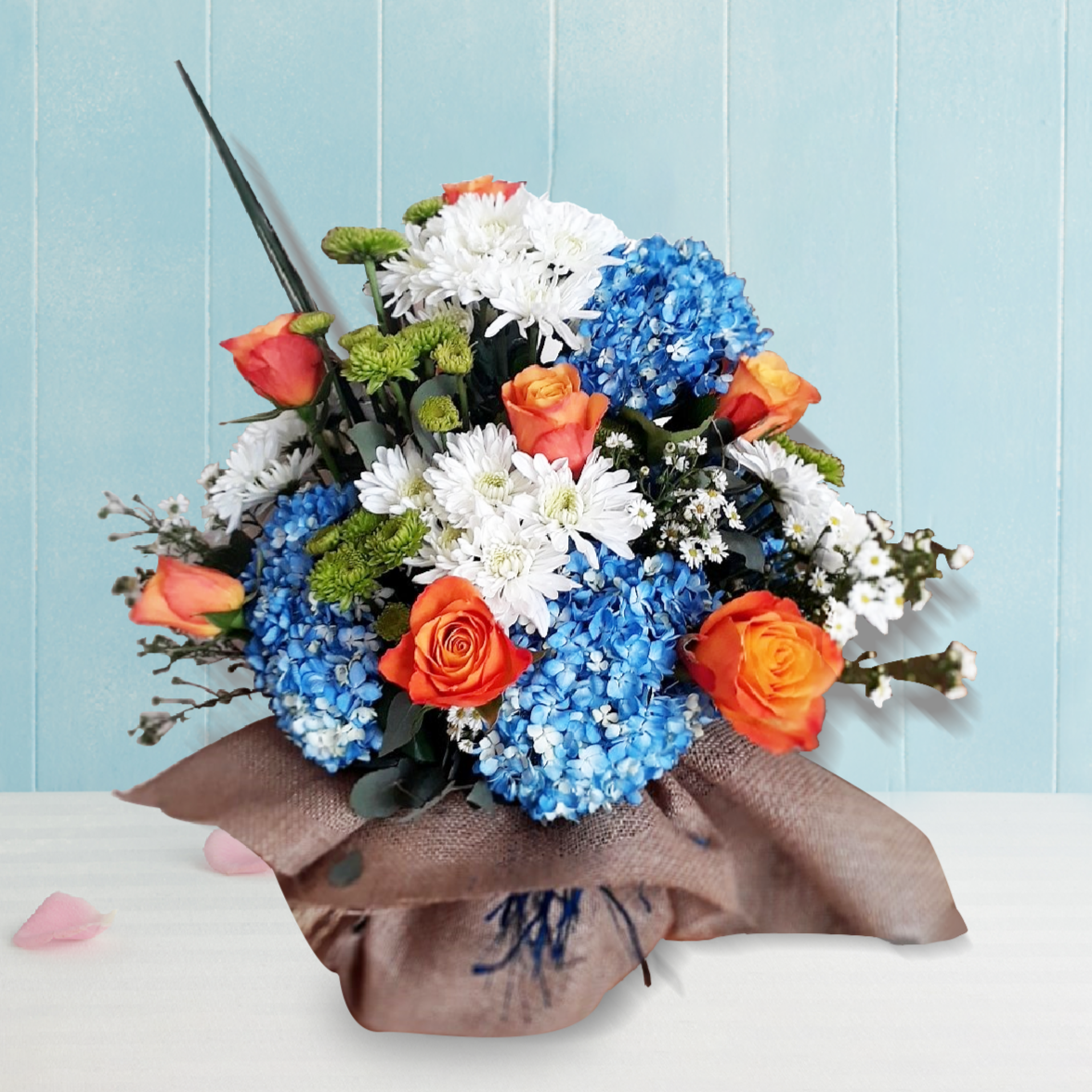 Blue Hydrangea & Chrysanthemum Arrangement (6895378989220)
