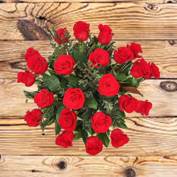 Valentine 24 Long Stem Red Roses in a vase