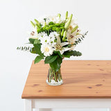 Familial Love with White Lilies and Gerberas with vase (5818575650980)