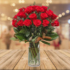 Valentine 36 Long Stem Red Roses in a vase  & 250 Gram  Patchi Chocolates