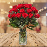 Valentine 36 Long Stem Red Roses in a vase  & 250 Gram  Patchi Chocolates