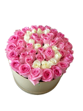 50 Pink and White Roses with circular box (6580802224292)