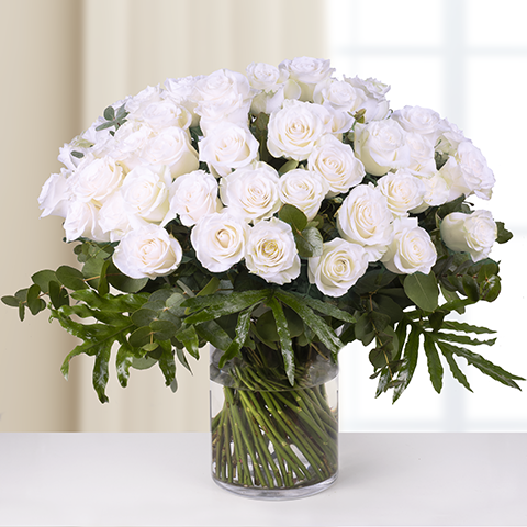 Unlimited Tenderness-50 White Roses with 70 cm - VD (5818690437284)