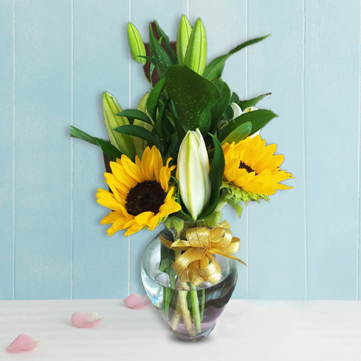 Sunflower  &  White Lily Vase (6895394062500)