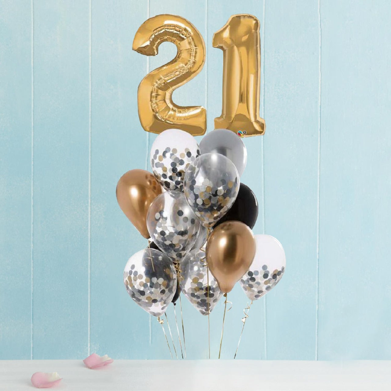 Two Number Silver And Gold Confetti Balloon Bouquet (6794220470436)