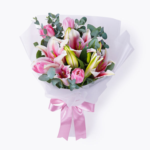Pink Lily & Pink Tulip Bouquet