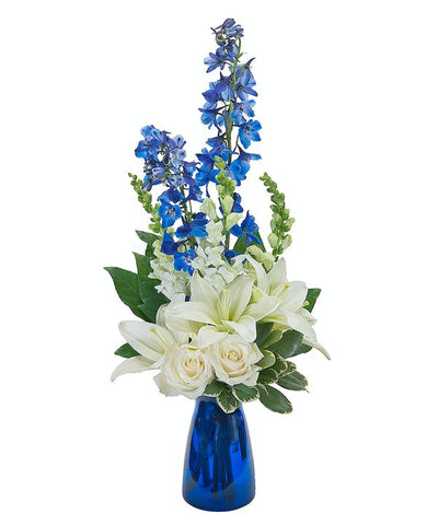 Blue and  White Roses Mix Flowers Vase - Arabian Petals (5353923838116)