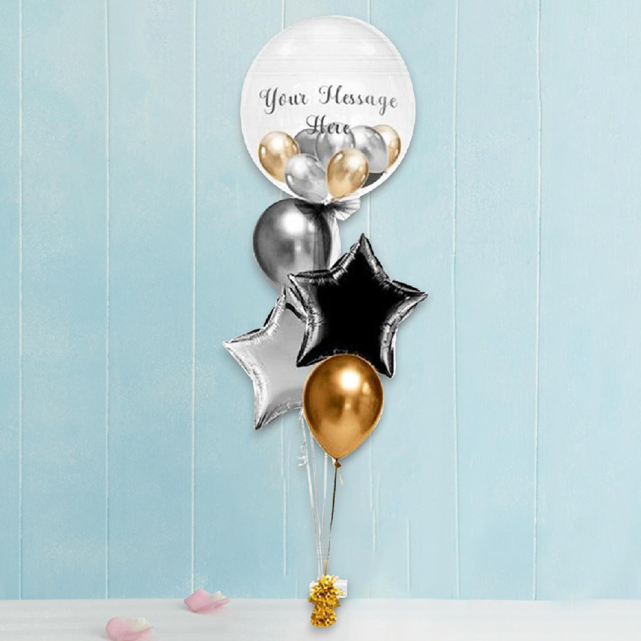 Bubbles Custom Text And Star Chrome Balloon Bouquet (6794209984676)