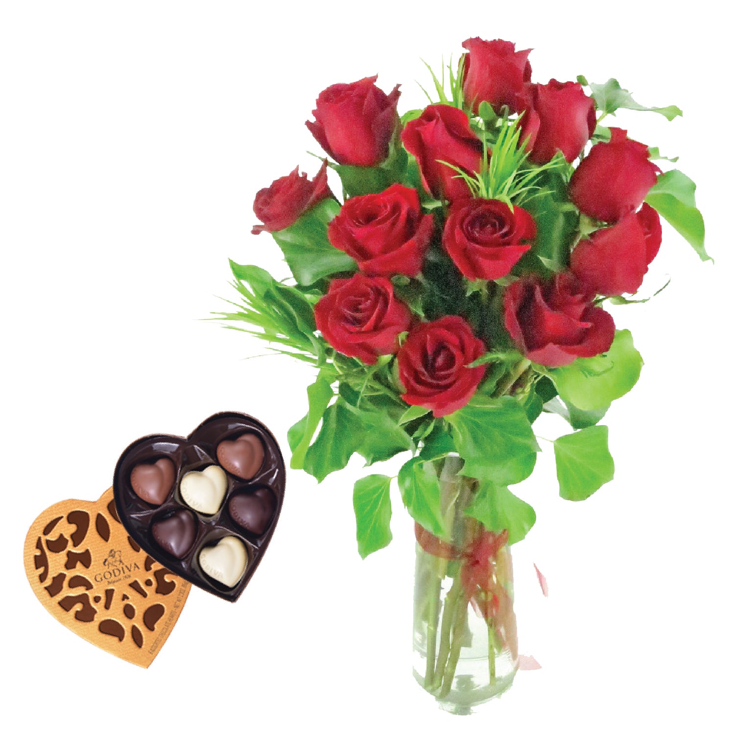 12 Rose Vase with Godiva Coeur Iconique- 6 Pcs - Arabian Petals (4534866149421)