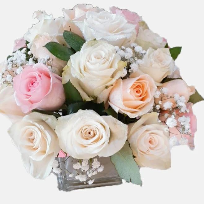 Peach & White Arrangement  Glass Vase - Arabian Petals (4547634855981)