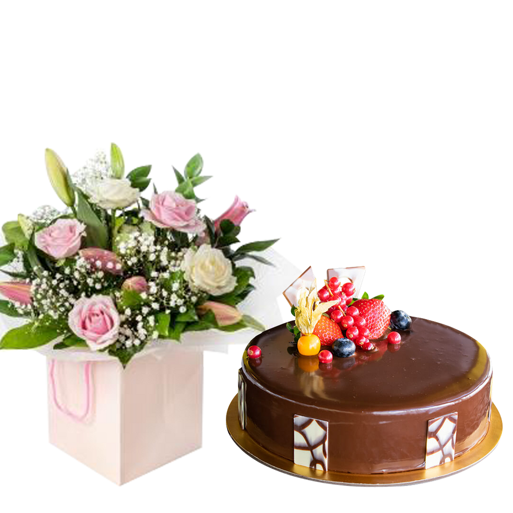 Magnificent Pink Rose with Lily & Choco Truffle (5956827873444)