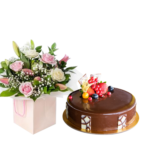 Magnificent Pink Rose with Lily & Choco Truffle (5956827873444)