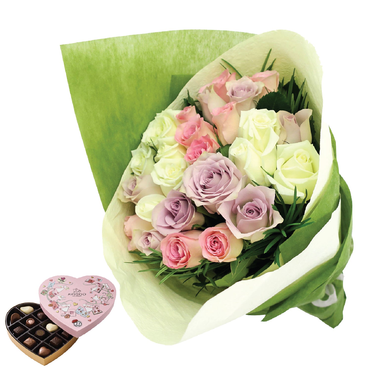 Pastel Roses - Godiva Heart Chocolate Gift Box - Arabian Petals (4535021764653)