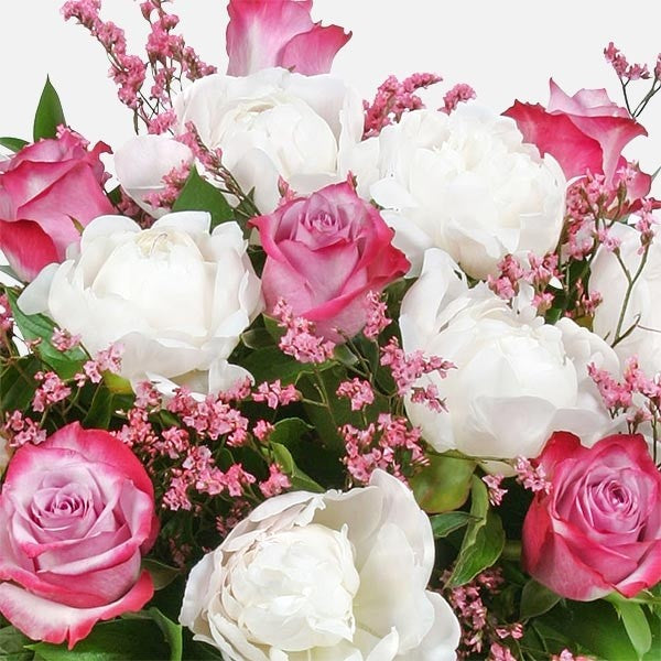 White Peony & Purple Roses Arrangement (6681185714340)