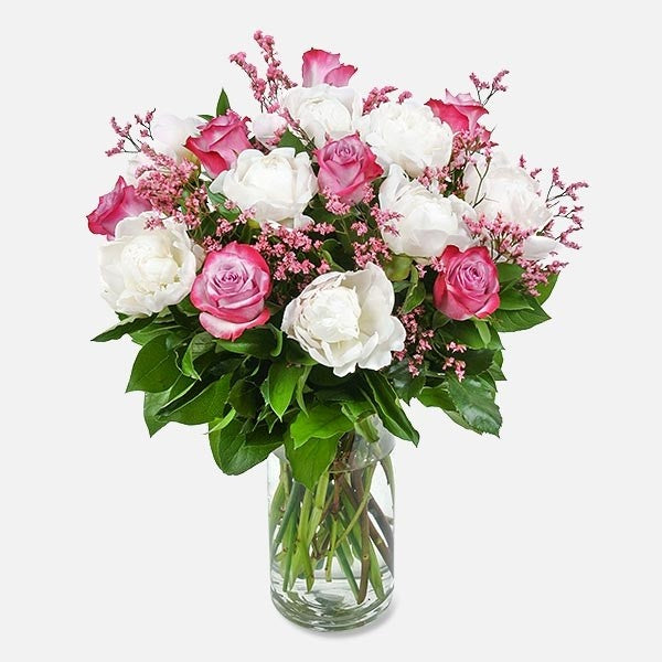 White Peony & Purple Roses Arrangement (6681185714340)