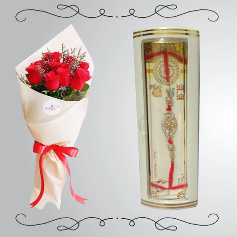 Rakhi with RED ROSES BOUQUET