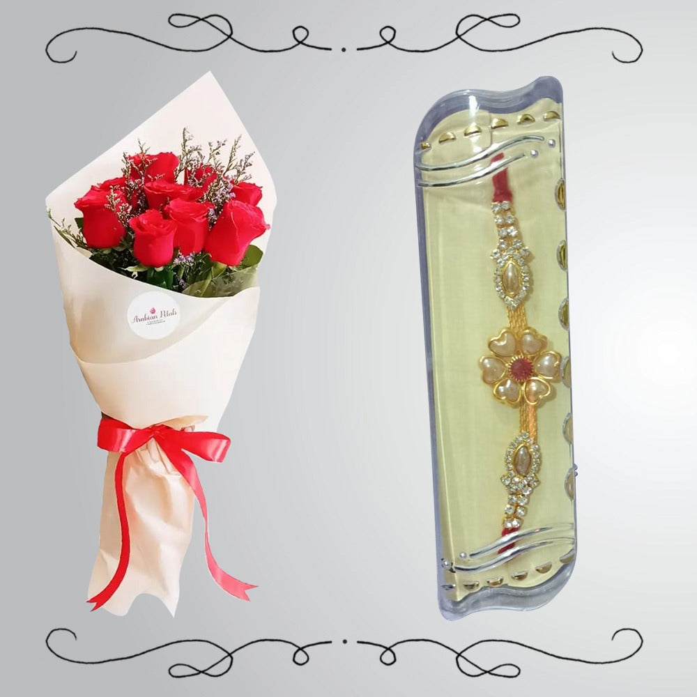 Rakhi with RED ROSES BOUQUET