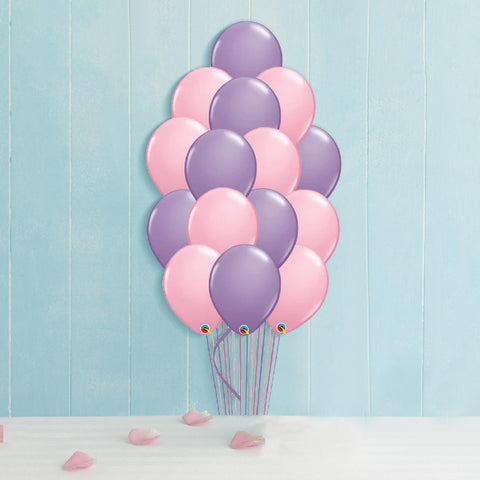 Rose Pink And Lilac Balloon Bouquet- 15 Pcs With Weight (6822485065892)