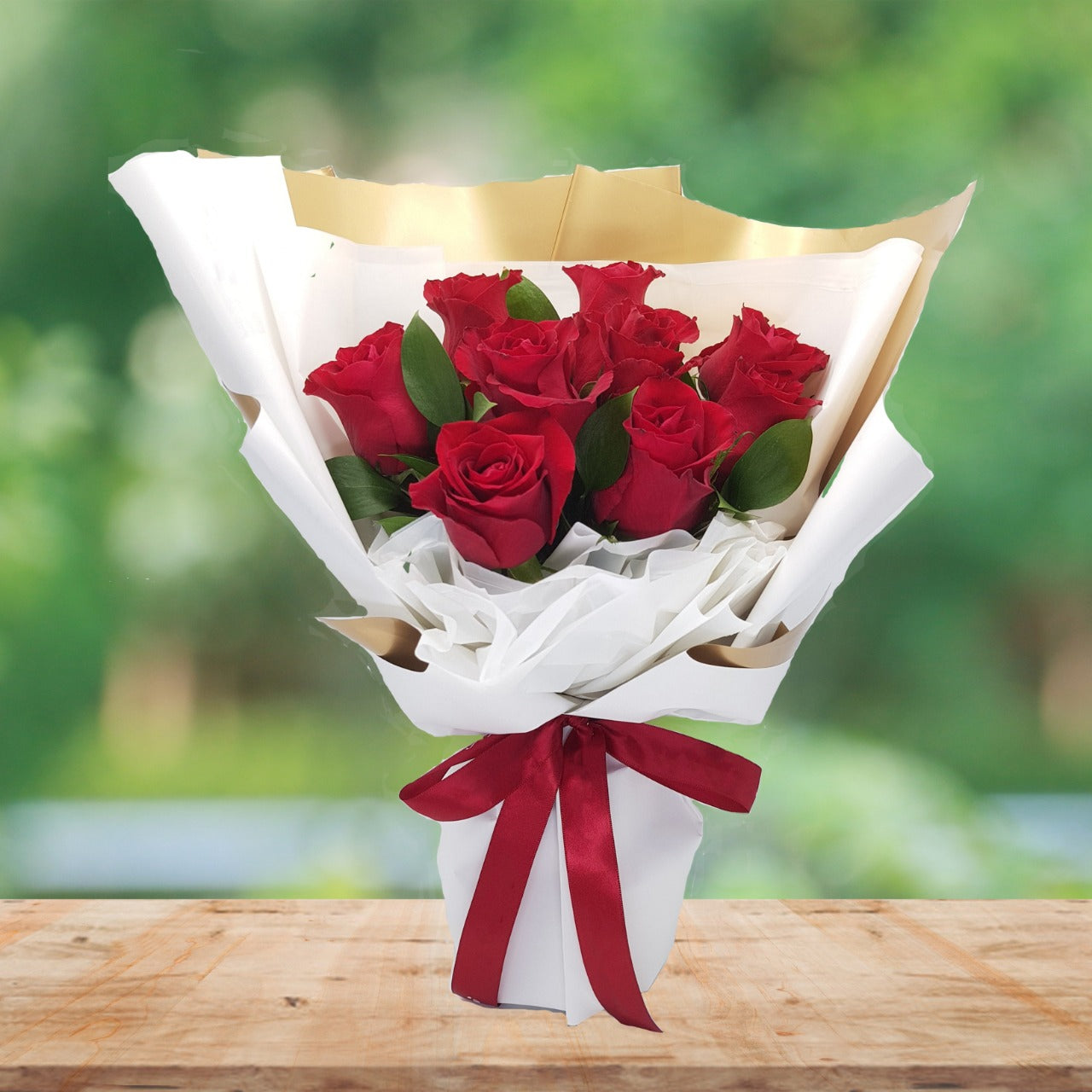 10 Red Roses Bouquet Arrangement