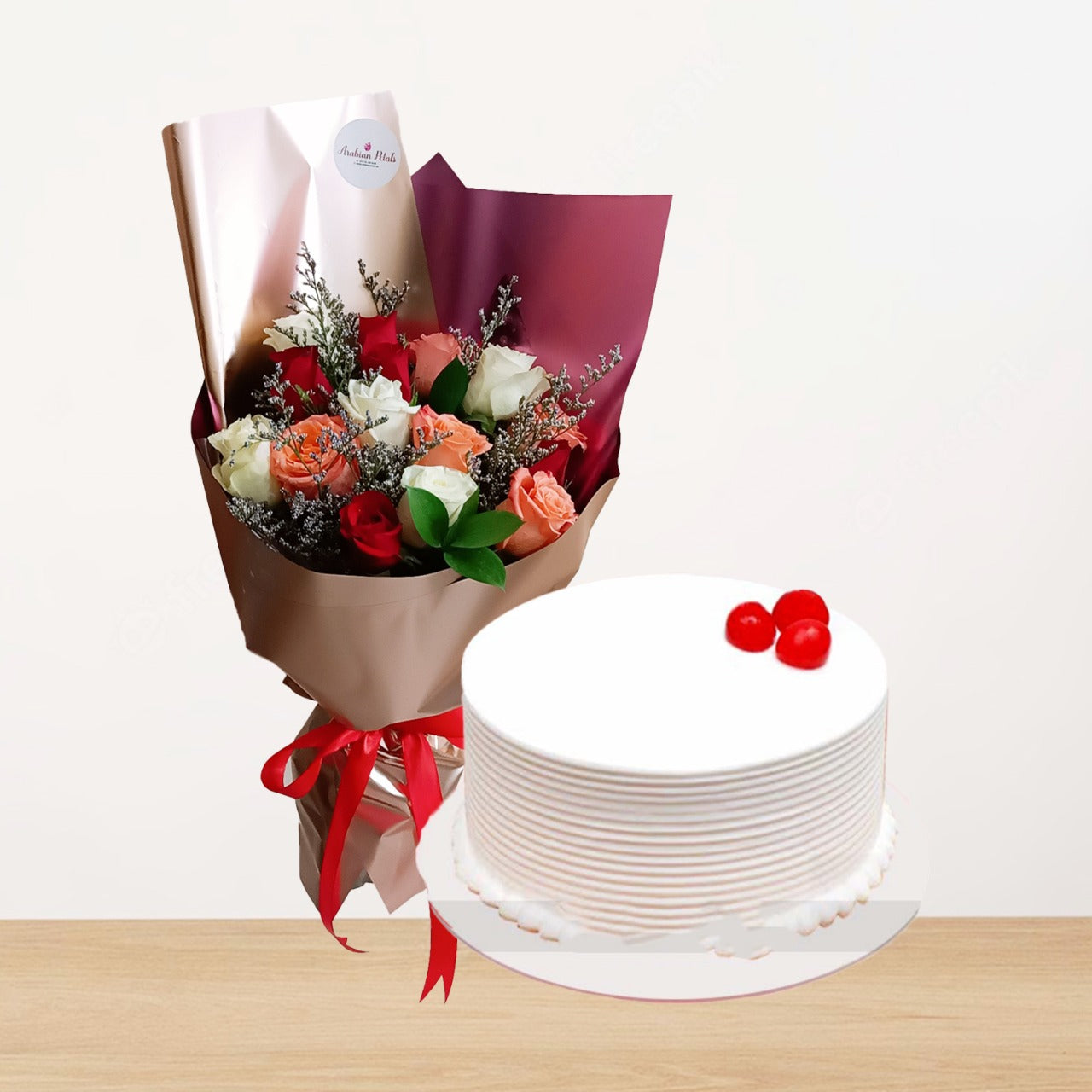 Multi Roses With White Cake with Cream