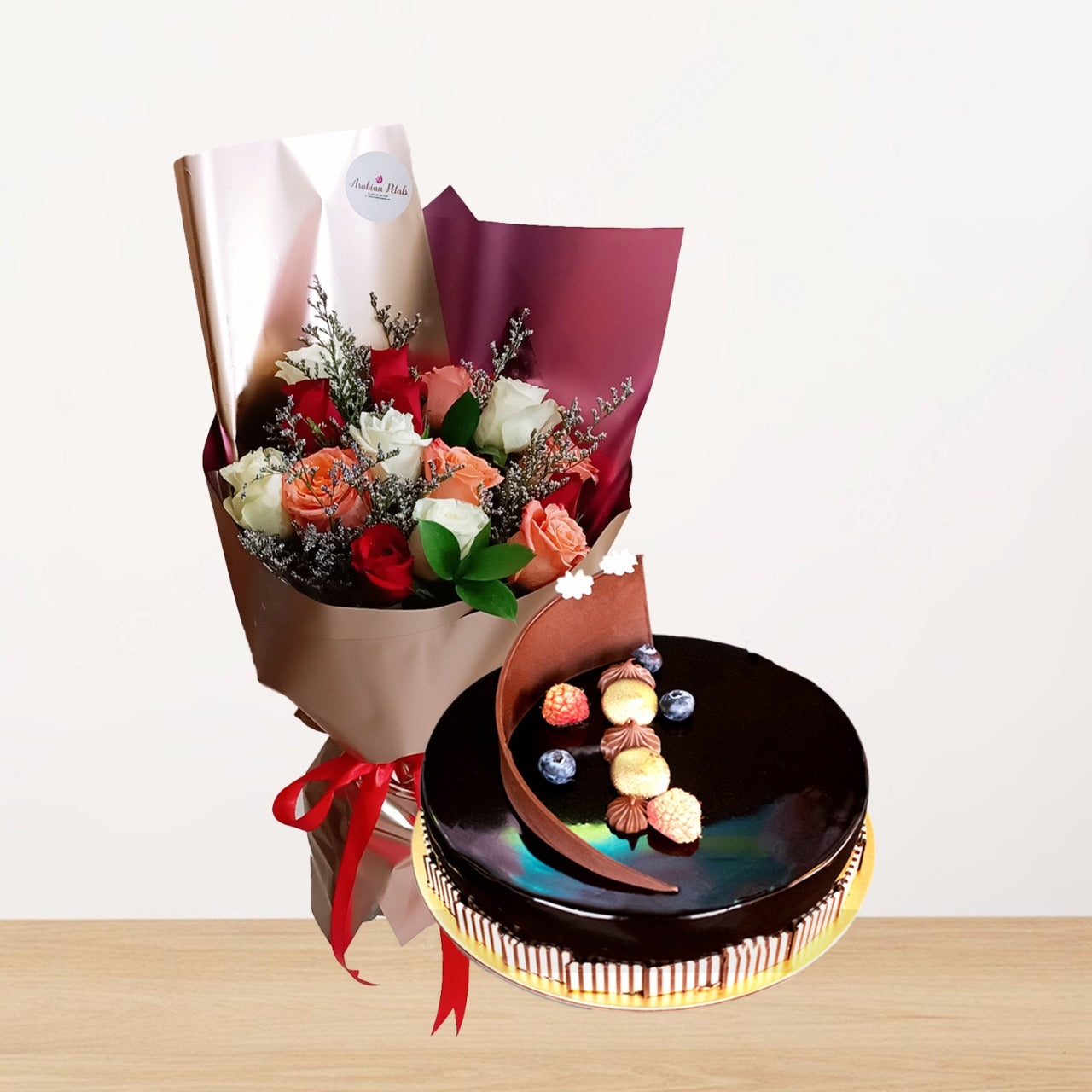 Multi Roses With Chocolate Truffle Cake