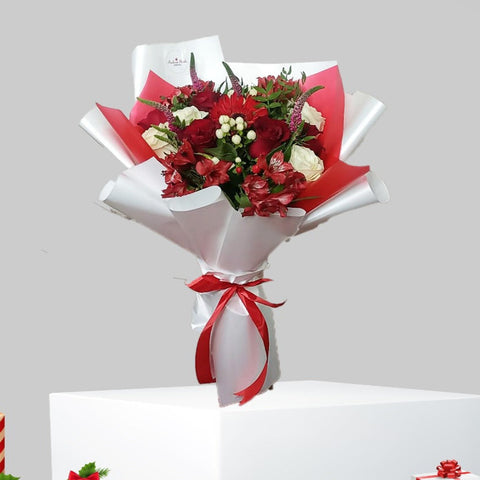 White & Red Roses Bouquet