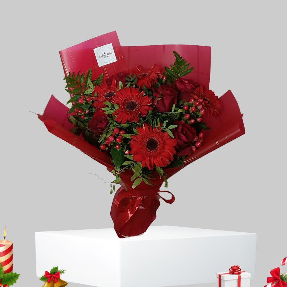Red Roses & Red Gerbera Bouquet